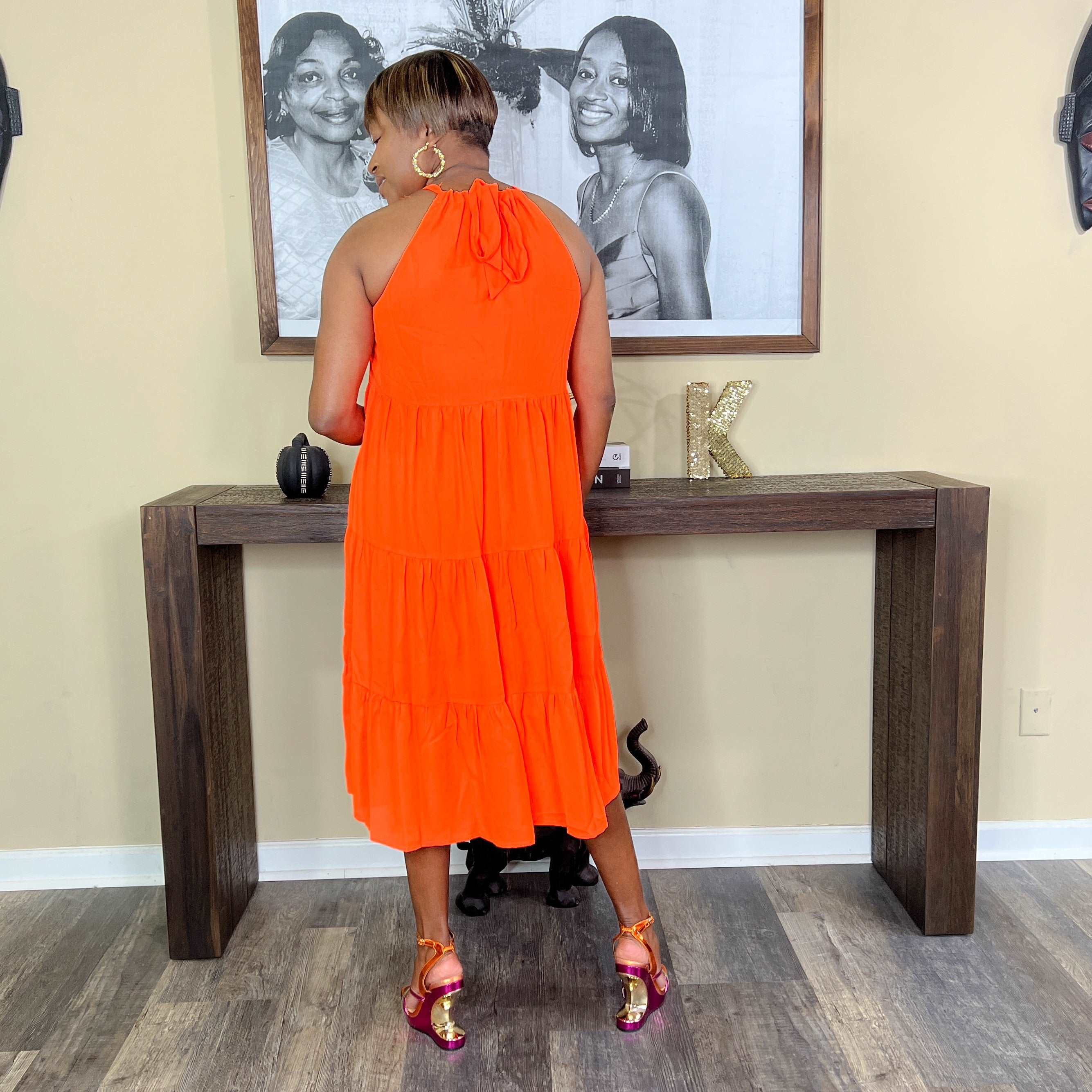 neon orange dress